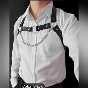 1pc Men'S Sexy Punk Style Faux Leather Chest Chain